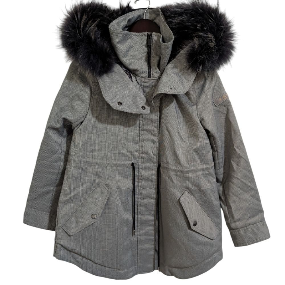 TATRAS Gray Houndstooth Down Parka Jacket w/ Poland Raccoon Fur Hood Size XS